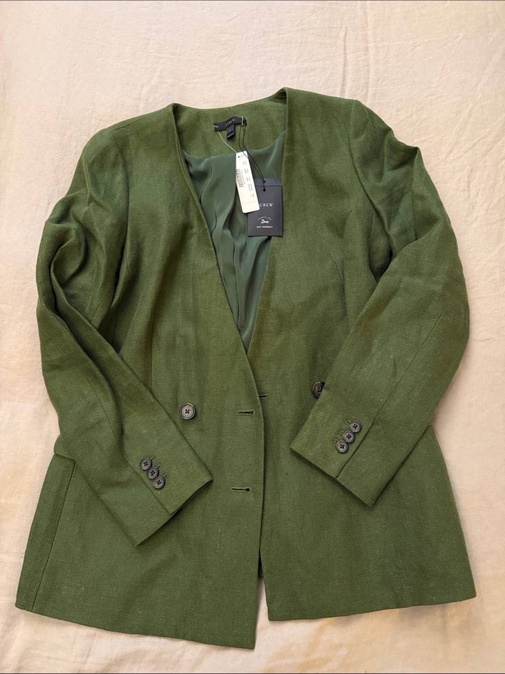 J.Crew Olive Green Womens Linen Tailored Blazer Jacket size 4